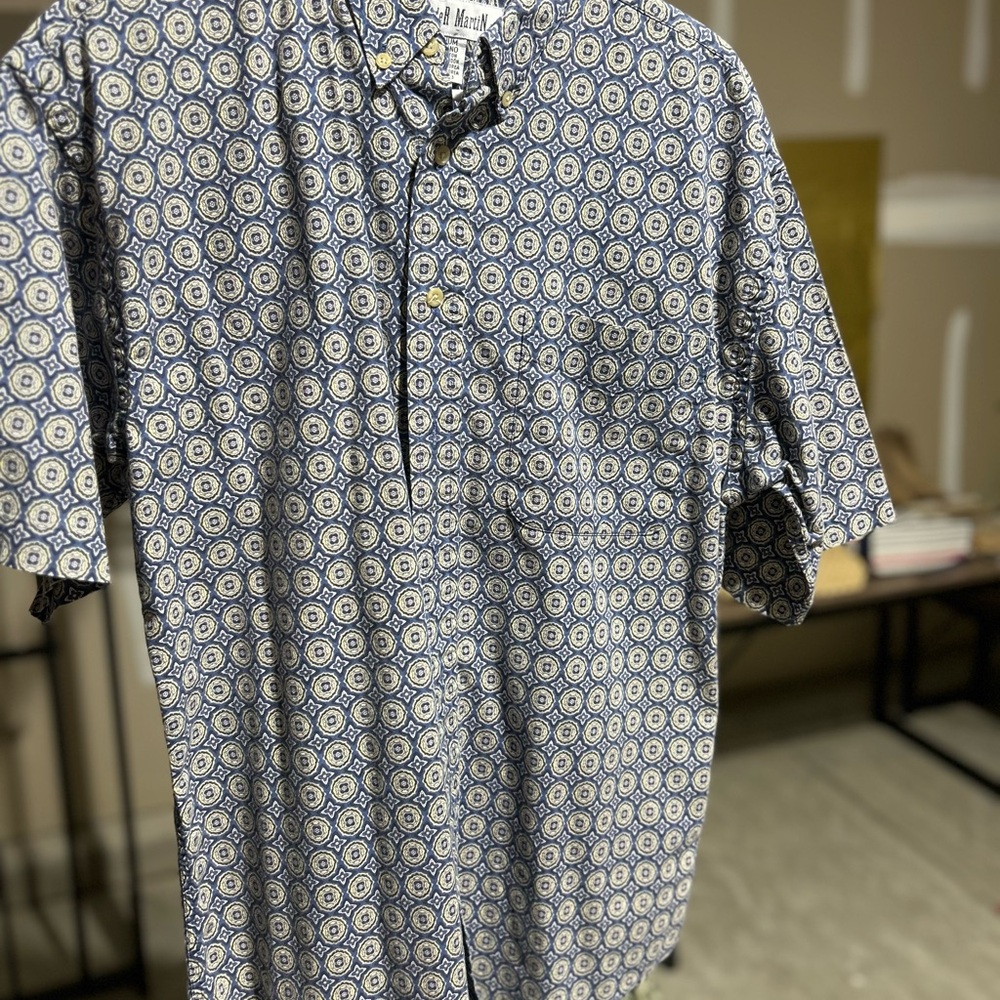 Vintage Stylish Blue and White Patterned Men's Shirt